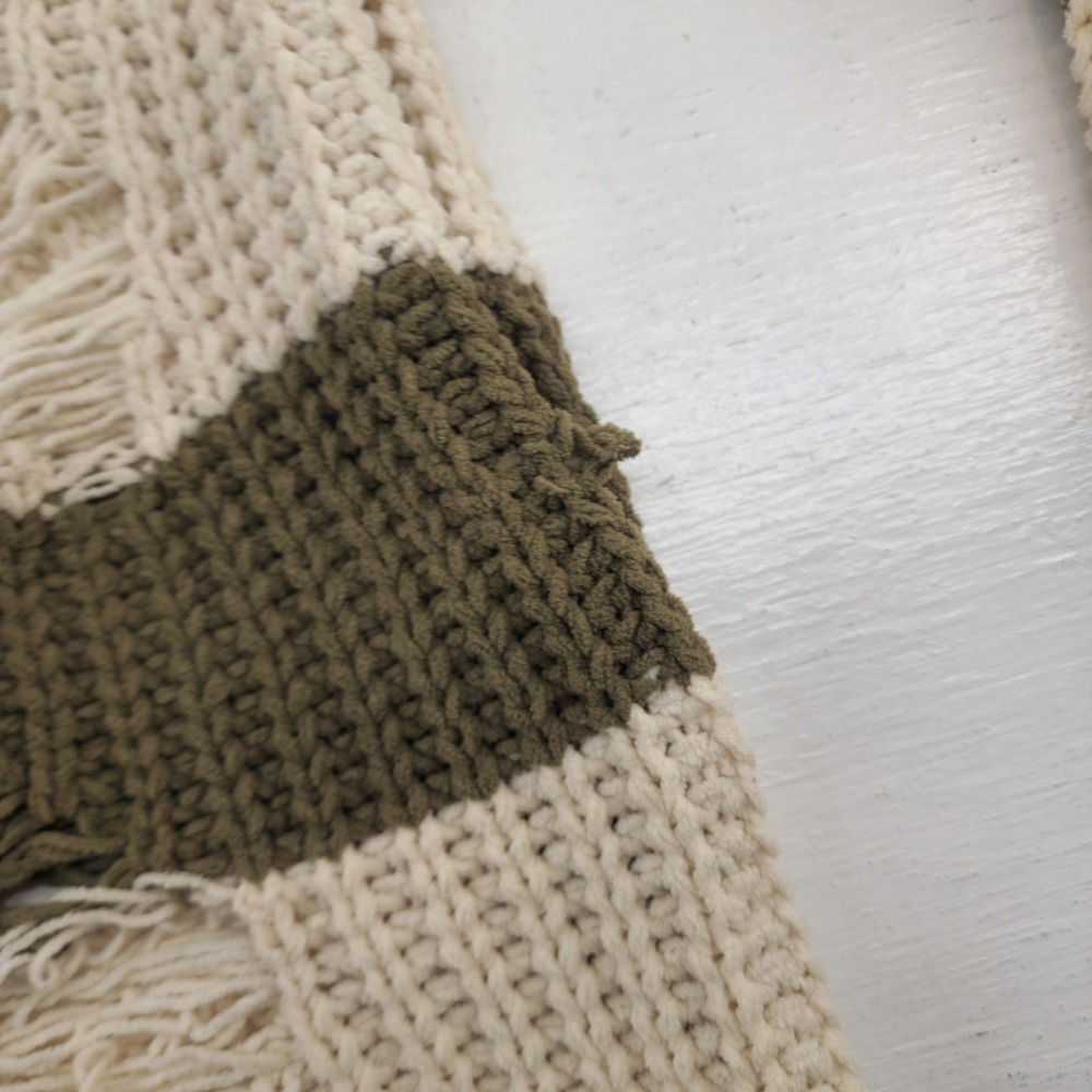 POL Olive Green Cream Striped Distressed Chunky Knit Sweater JST398 Womens Small - Picture 7 of 7